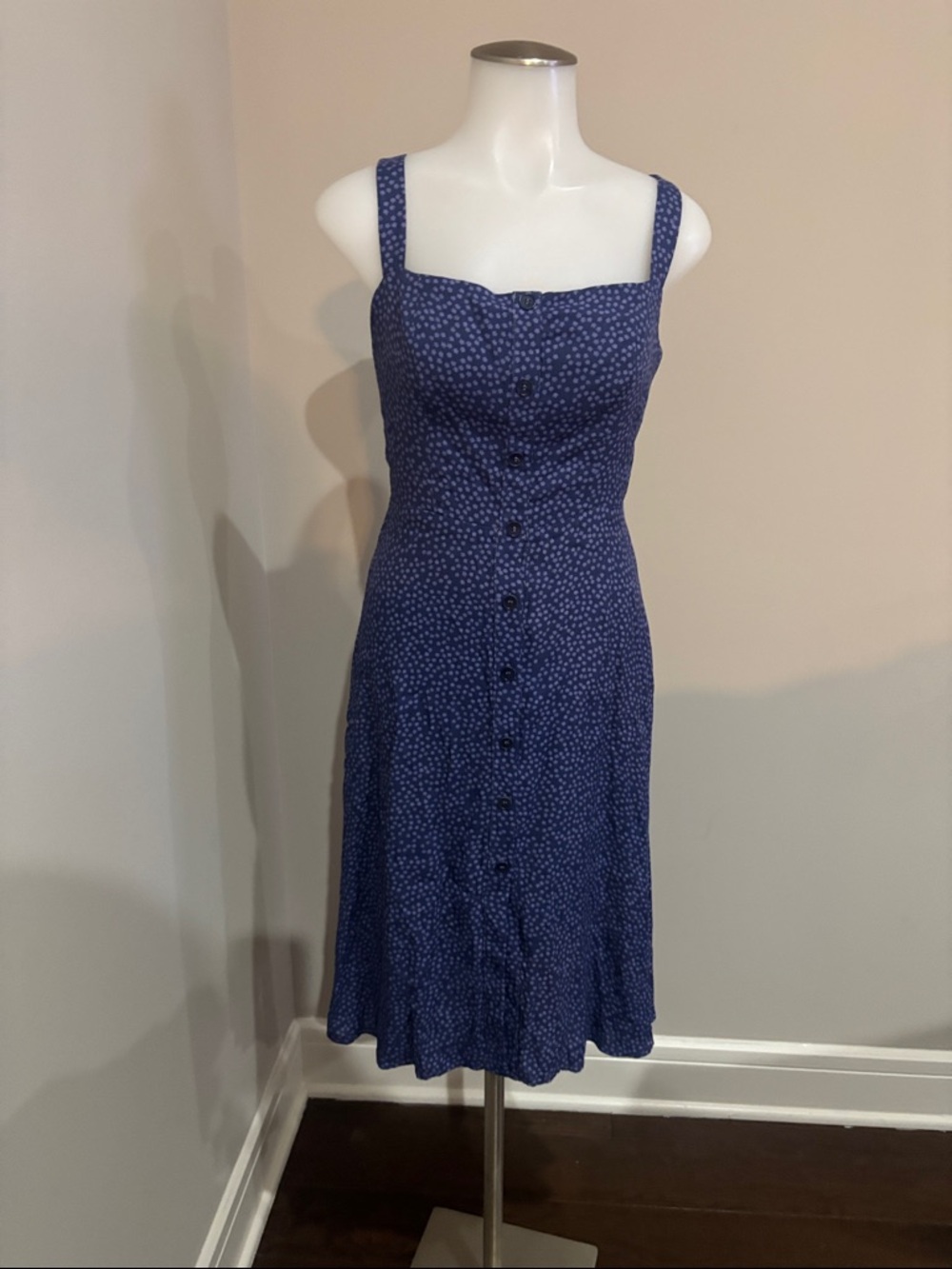 Reformation Persimmon Dress Blue Square-Neck Button-Front Midi Dress - Picture 4 of 16